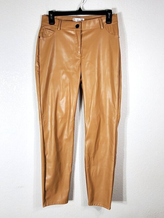 89th + Madison Faux Leather Camel Brown Skinny Pants Size 6 Womens Stylish - Picture 1 of 10
